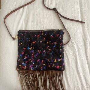 Leather Fringe Crossbody Bag with Multicolor Speckled Haircalf